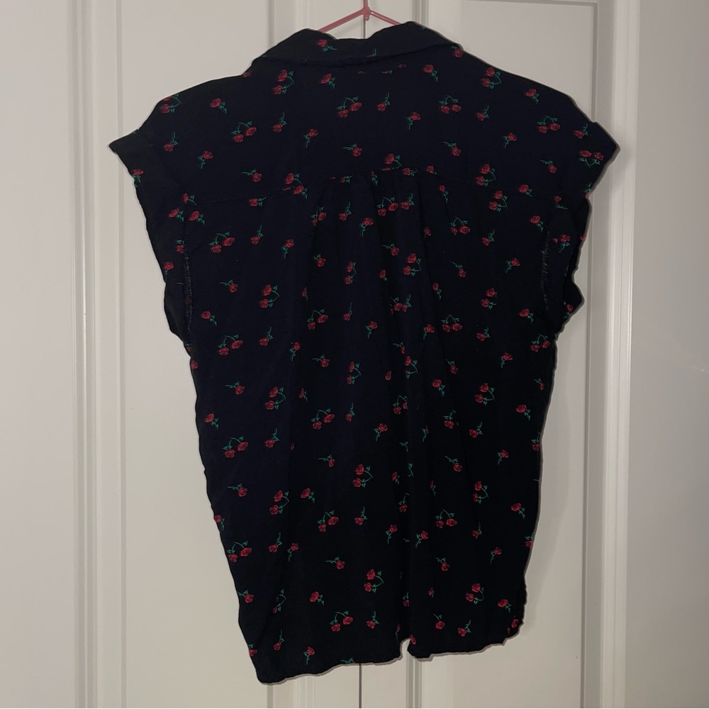 Self Esteem Black and Red Floral Button up Blouse - Picture 3 of 8
